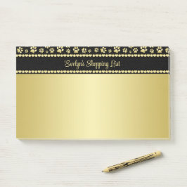 Golden Paw Prints on Black with Custom Name Post-it® Notes