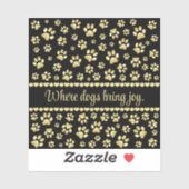 Golden Paw Prints on Black with Custom Name Sticker (Vel)