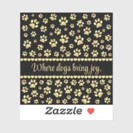 Golden Paw Prints on Black with Custom Name Sticker