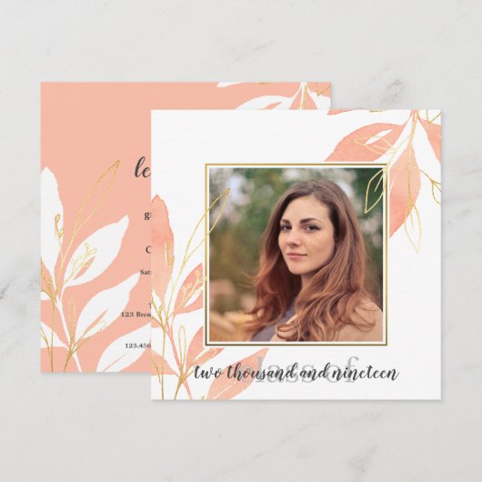 Golden Peach Waterverf Floral Afstuderen Kaart (Voorkant / Achterkant)