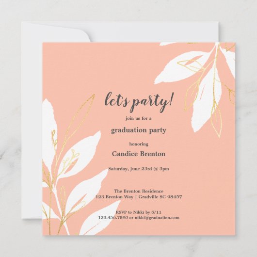 Golden Peach Waterverf Floral Afstuderen Kaart (Achterkant)