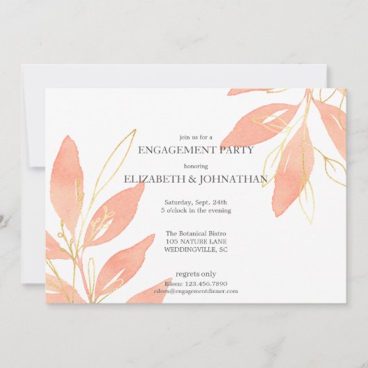 Golden Peach Waterverf Floral Engagement Party Kaart (Voorkant)
