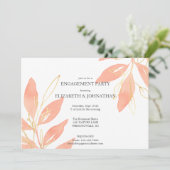 Golden Peach Waterverf Floral Engagement Party Kaart (Staand voorkant)