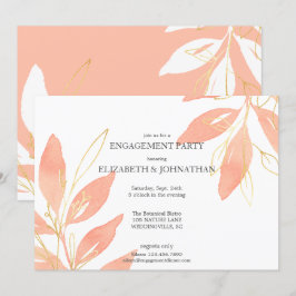 Golden Peach Waterverf Floral Engagement Party Kaart