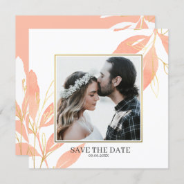 Golden Peach Waterverf Floral Save the Date Kaart