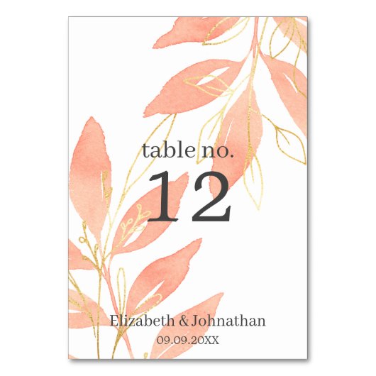 Golden Peach Waterverf Floral Wedding Reception Kaart (Voorkant)