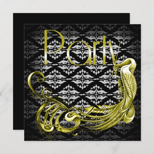 Golden Peacock Art Deco Uitnodiging voor verjaarda (Voorkant / Achterkant)