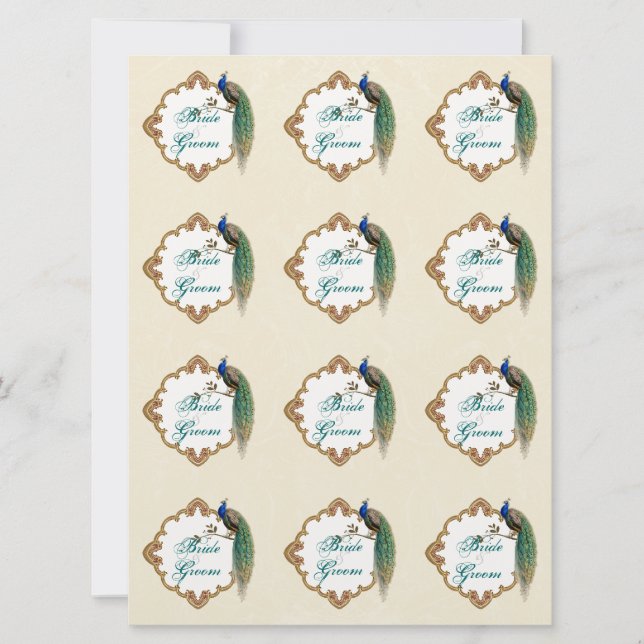 Golden Peacock & Calligrafie Favor Gift Label (Voorkant)