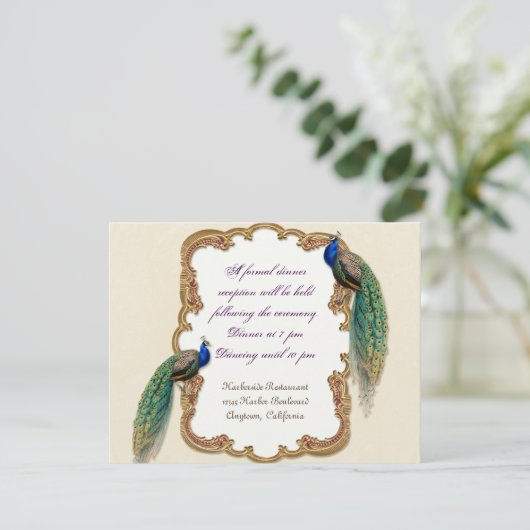 Golden Peacock & Calligrafie Opvanguitnodiging Kaart (Staand voorkant)