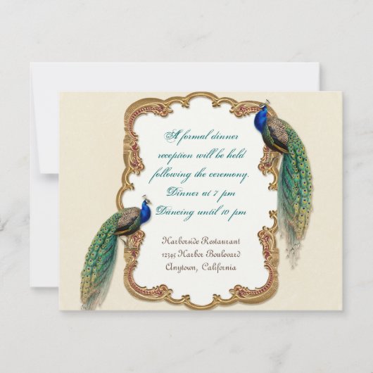 Golden Peacock & Calligrafie Opvanguitnodiging Kaart (Voorkant)