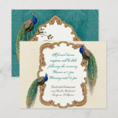 Golden Peacock & Calligrafie Opvanguitnodiging Kaart (Voorkant / Achterkant)
