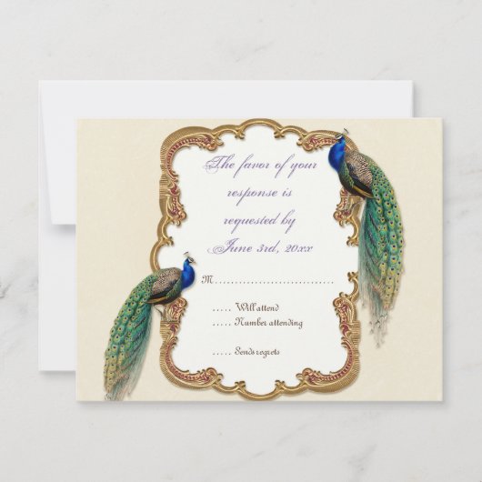 Golden Peacock & Calligrafie RSVP-reactiekaart RSVP Kaartje (Voorkant)