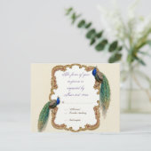 Golden Peacock & Calligrafie RSVP-reactiekaart RSVP Kaartje (Staand voorkant)