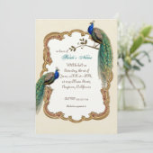 Golden Peacock & Calligrafiefirls Uitnodiging (Staand voorkant)