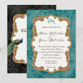 Golden Peacock & Calligrafiefirls Uitnodiging (Voorkant / Achterkant)