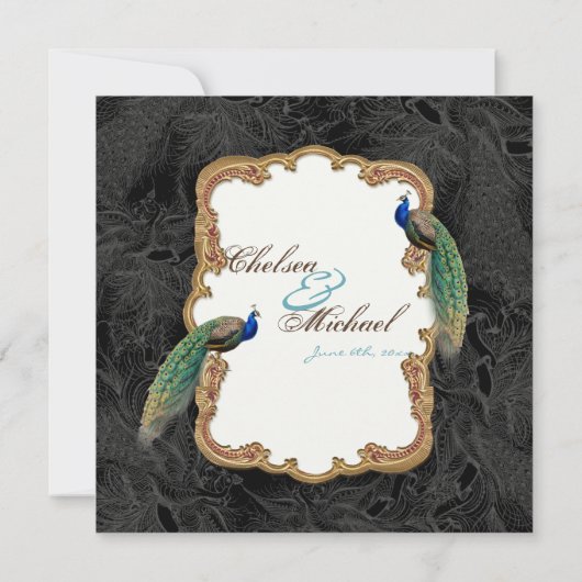 Golden Peacock & Calligrafiefirls Uitnodiging (Achterkant)