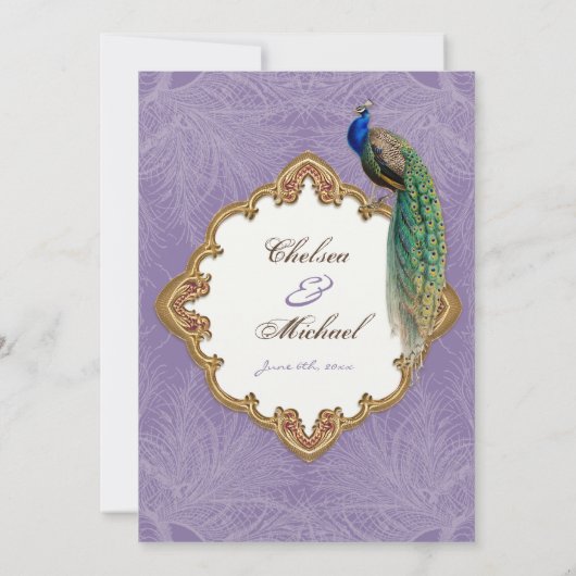 Golden Peacock & Calligrafiefirls Uitnodiging (Achterkant)