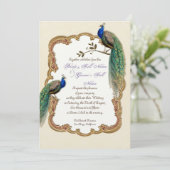 Golden Peacock & Calligrafiefirls Uitnodiging (Staand voorkant)