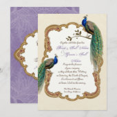 Golden Peacock & Calligrafiefirls Uitnodiging (Voorkant / Achterkant)