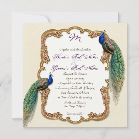 Golden Peacock & Calligrafiefirls Uitnodiging (Voorkant)