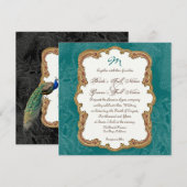 Golden Peacock & Calligrafiefirls Uitnodiging (Voorkant / Achterkant)