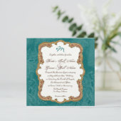 Golden Peacock & Calligrafiefirls Uitnodiging (Staand voorkant)