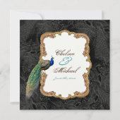 Golden Peacock & Calligrafiefirls Uitnodiging (Achterkant)