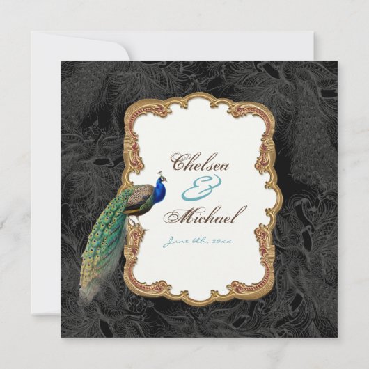 Golden Peacock & Calligrafiefirls Uitnodiging (Achterkant)