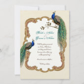 Golden Peacock & Calligrafiefirls Uitnodiging (Voorkant)