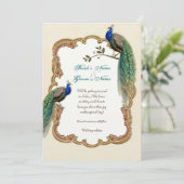 Golden Peacock & Calligrafiefirls Uitnodiging (Staand voorkant)