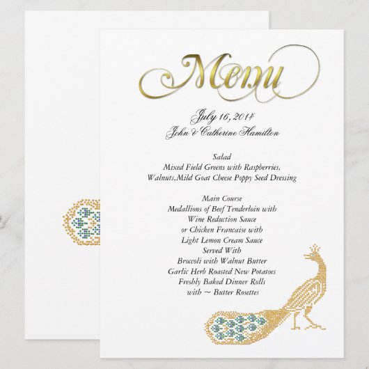 Golden Peacock Custom Wedding Menu (Voorkant / Achterkant)