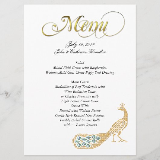 Golden Peacock Custom Wedding Menu (Voorkant)