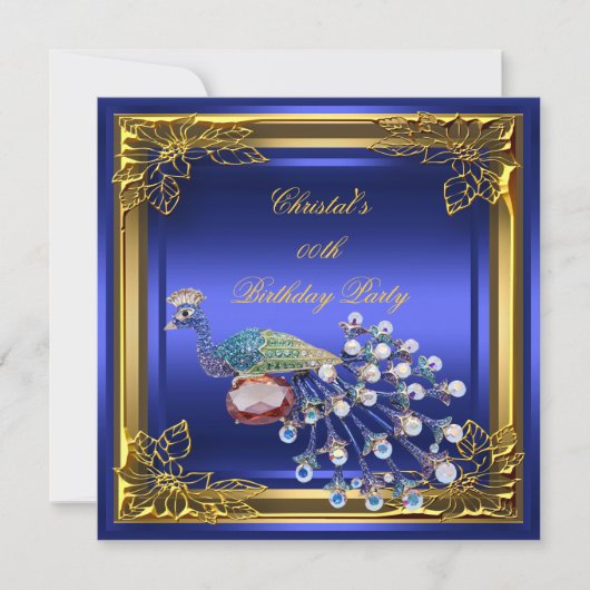 Golden Peacock Elite Elegant Birthday Party Kaart (Voorkant)
