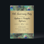 Golden Peacock elk jaar Jubileum Kaart<br><div class="desc">Jubileum partijuitnodiging aanpasbaar voor elk jaar... Elegant en geraffineerde pauw vether achtergrond in rijke verzadigde kleuren van koninklijk blauw, kopergoud, en blauwgroen smaragdgroen. De pauw is een statelijke vogel met sierveren en het maakt een mooi scherm voor een zomerfeest of elke keer dat goudgradiënten met een metallisch uitziende blik een...</div>