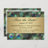 Golden Peacock Feather Background Save the Date Aankondigingskaart (Voorkant / Achterkant)
