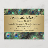 Golden Peacock Feather Background Save the Date Aankondigingskaart (Voorkant)