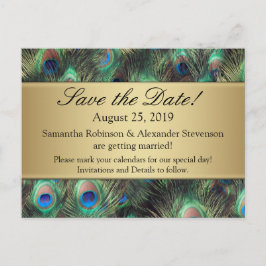 Golden Peacock Feather Background Save the Date Aankondigingskaart