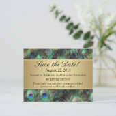 Golden Peacock Feather Background Save the Date Aankondigingskaart (Staand voorkant)