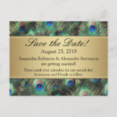 Golden Peacock Feather Background Save the Date Aankondigingskaart (Voorkant)