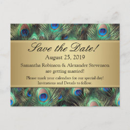 Golden Peacock Feather Background Save the Date Aankondigingskaart