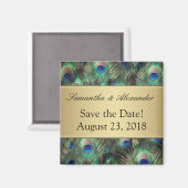 Golden Peacock Feather Background Save the Date Magneet (Voorkant / Achterkant)