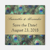 Golden Peacock Feather Background Save the Date Magneet (Voorkant)