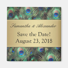 Golden Peacock Feather Background Save the Date Magneet