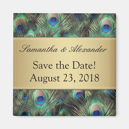 Golden Peacock Feather Background Save the Date Magneet (Voorkant)