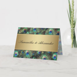 Golden Peacock Feather Folded Wedding Invitation