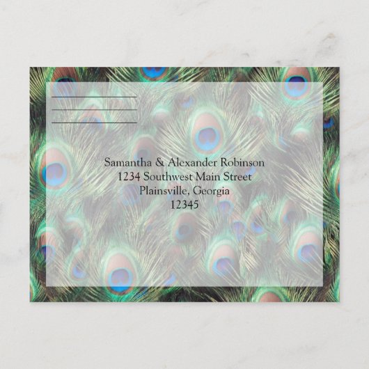 Golden Peacock Feather RSVP Reageer Uitnodiging Briefkaart (Achterkant)