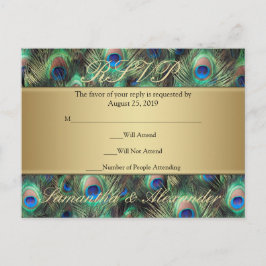 Golden Peacock Feather RSVP Reageer Uitnodiging Briefkaart