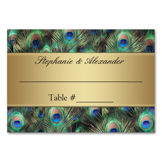 Golden Peacock Feather Table Plaats Naam Kaarten (Voorkant)