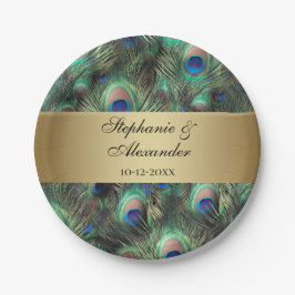 Golden Peacock Feather Wedding Papieren Bordje
