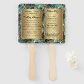 Golden Peacock Feather Wedding Programme Handwaaier (Voorkant en achterkant)